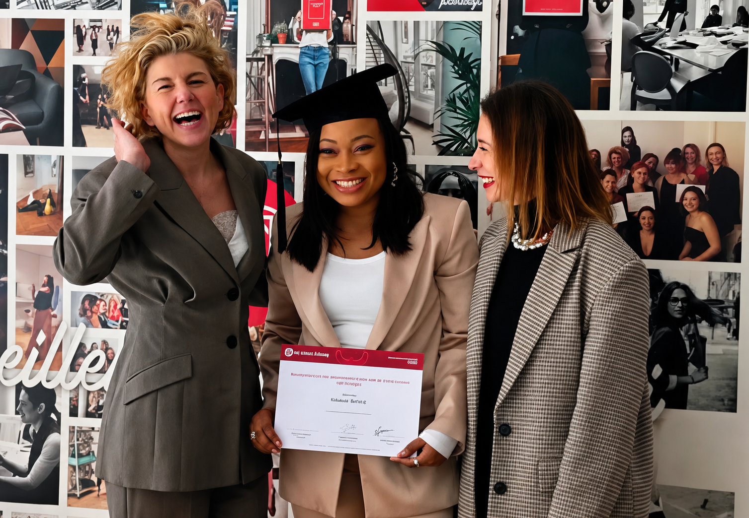 Yolande Authier à Paris avec son certificat, aux côtés de Cristina Cordula