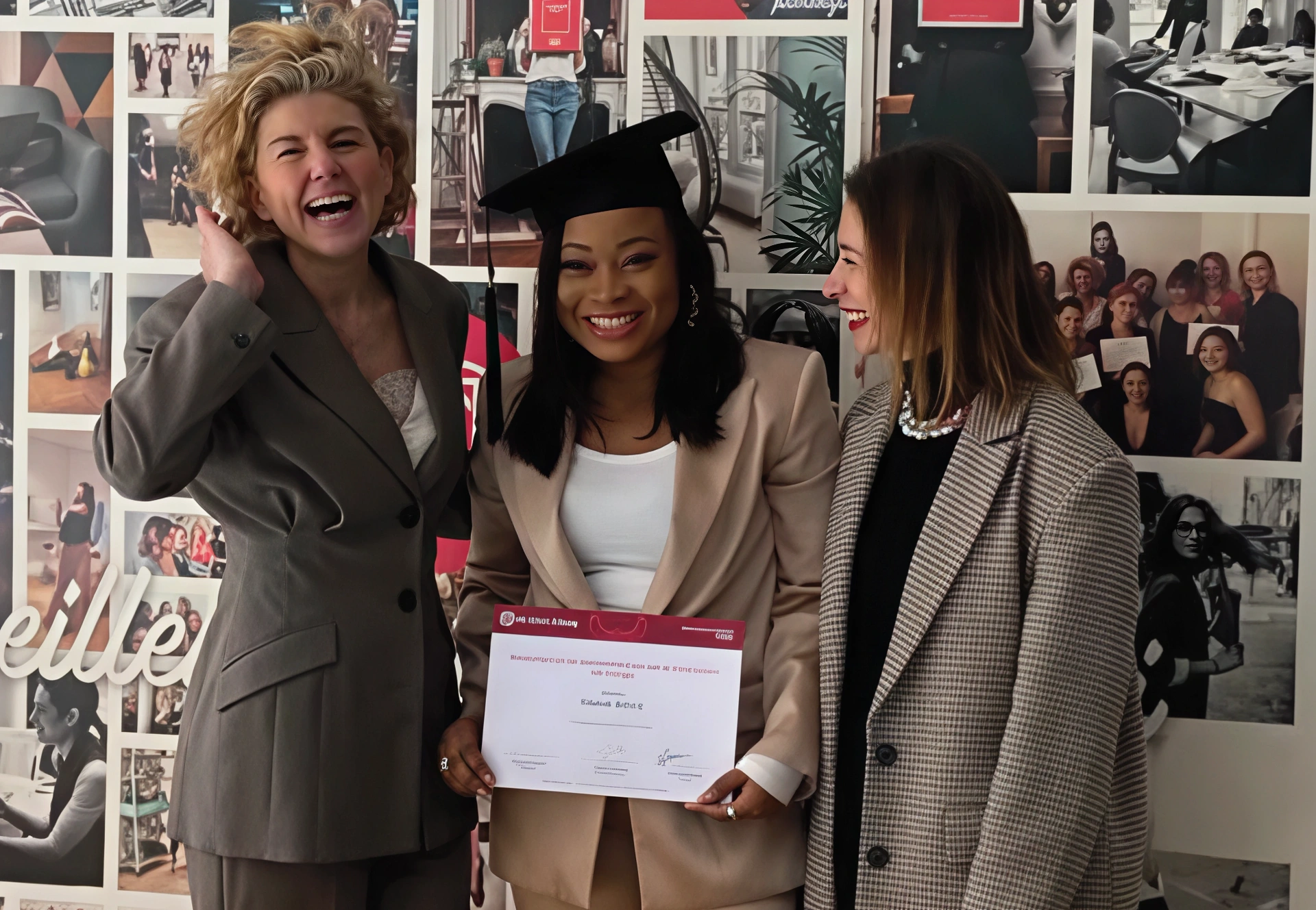 Yolande Authier entourée de ses formatrices lors de la remise du diplôme de l'École Supérieure de Relooking