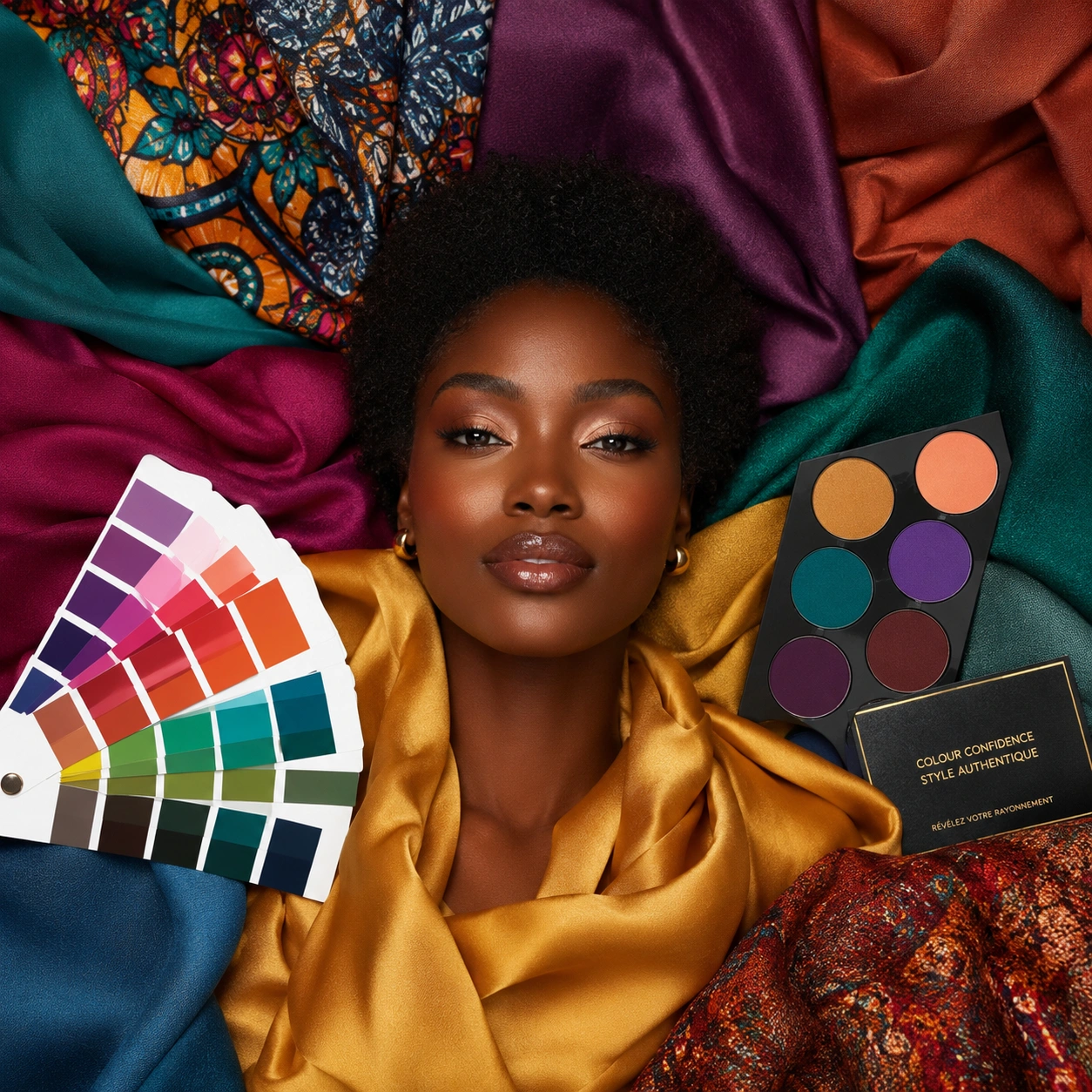 Composition de soies colorées, nuancier et palette de maquillage